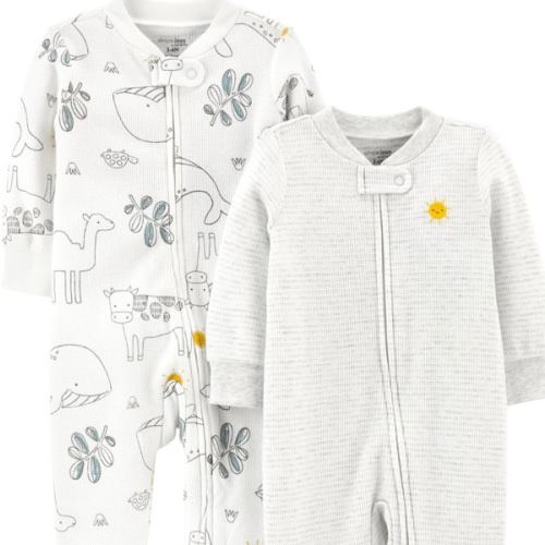 Simple Joys by Carter's unisex-baby 2-way Zip Thermal Footed Sleep and Play, Pack of 2