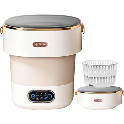 Portable Washing Machine,Foldable Mini Washer -20L Upgraded with Spin Basket – Ideal for Washing Underwear,Baby Items & Small Clothes, Suitable for Apartments,Dorms,Homes & Hotels Beige