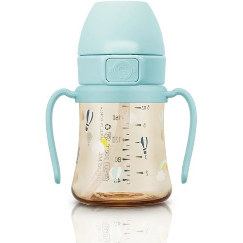 GROSMIMI Flip Top Spill Proof Sippy Cup, PPSU, BPA Free, 6 oz, Stage 2 Straw for Toddlers (Air balloon)