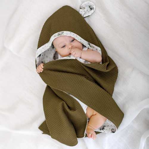 Organic Cotton Waffle Hooded Baby Towel: Soft  Personalized Newborn Gift