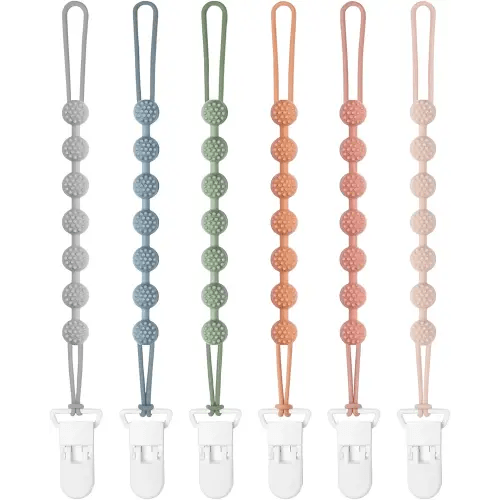Eascrozn 6 Pack Baby Pacifier Clip, Silicone Pacifier Clips Holder with One Piece Design, BPA Free, Soft Flexible Binky Clips with Texture for Baby Boy and Girl