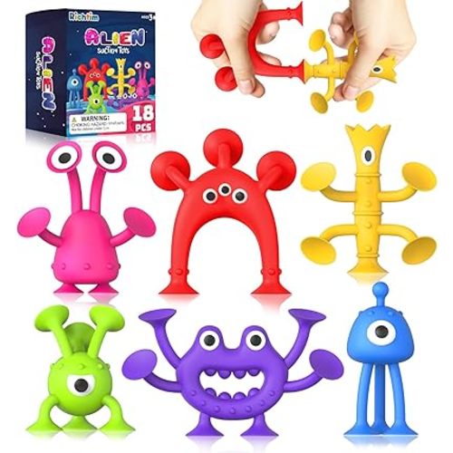 Suction Toy Toddler Bath Toys: No Hole Bath Toy for Boys Girls Gifts - 18PCS Sensory Fidget Toys for Kids - Baby Window Building Toy Gooide Bag Stuffers - Christmas Stocking Stuffers for Kids