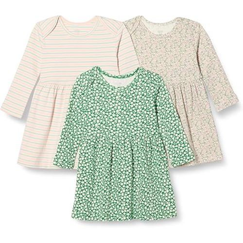 Amazon Essentials Baby-Girls Cotton Long-Sleeve Dress, Pack of 3