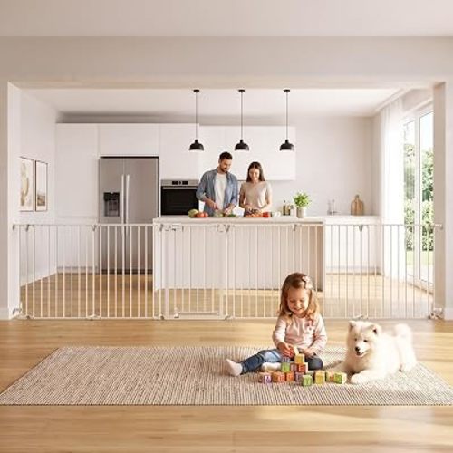 Mumeasy 150" Extra Wide Baby Gate, Play Yard Long Dog Gate for Doorways
