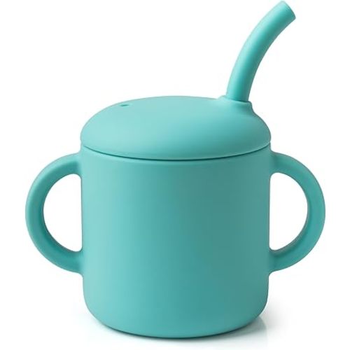 Silicone Baby Straw Cup for Babies 6+ Months, 6 oz BPA-Free Food Grade Silicone Training Cup with Soft Straw & Leak-Resistant Lid, Easy-Grip Toddler Sippy Cup for Baby Led Weaning & Self-Feeding