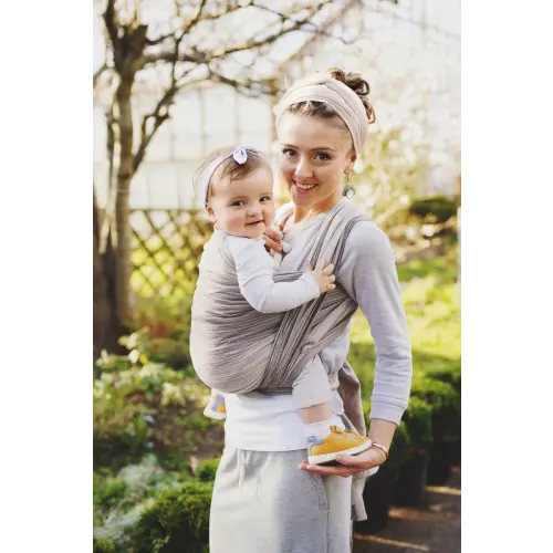 Bamboo Quartz – a beige, naturally soft baby wrap for babywearing, size 6