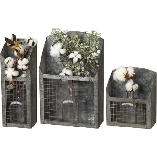 Primitives by Kathy Rustic Farmhouse Wire Bins - Handmade Galvanized Metal for Home and Kitchen Decor, Farmhouse Style