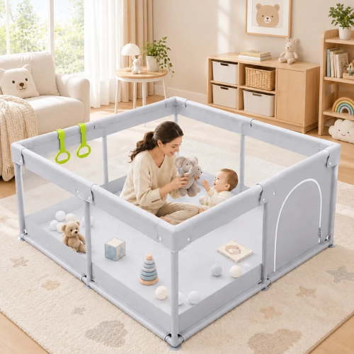 Fodoss 50x50inch Baby Playpen for Newborns and Toddlers Play Yard for Apartment Indoor Large Baby Activity Center Gray