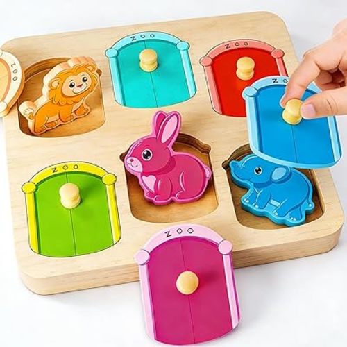 Wooden Animal Peg Puzzle : Baby Puzzles 12-18 Months, Montessori Baby Toys for 1 Year Old, Preschool Learning Activities for Toddlers 1-3, Christmas Birthday Gifts for Boys, Girls