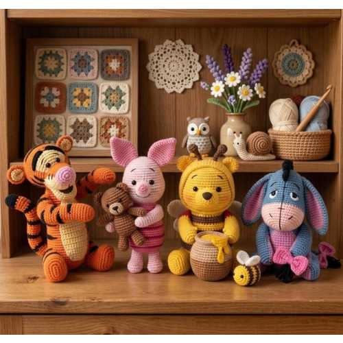 Crochet Winnie the Pooh Characters, Custom Amigurumi Tigger Eeyore Piglet Plush, Personalized Baby Shower Gift, Handmade Plush Toy for Girls