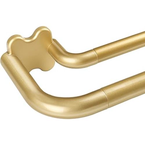 USFOOK Gold Double Curtain Rod Set, Blackout Wrap Around Curtain Rods for Windows 48 to 84 Inch, 6/8 Inch Room Darkening Curtain Rod 32 to 86 Inch, Decorative Double Drapery Rods