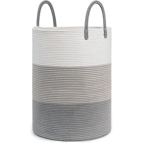 CHICVITA Baby Laundry Basket Large Tall Kids Laundry Hamper 72L, Grey - White & Grey - 72L(16" x 22")