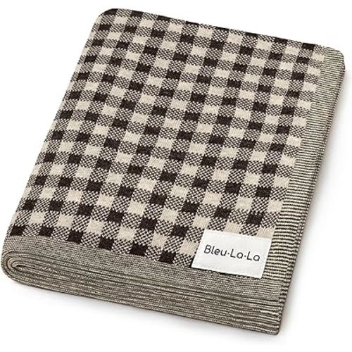 Checkered Baby Blanket for Baby Boys & Girls - 100% Soft Fine Cotton Quilt Receiving Swaddle Stroller Nursery Bed Blanket Unisex Gender Neutral for Newborns Toddlers (Plaid - Mocha)