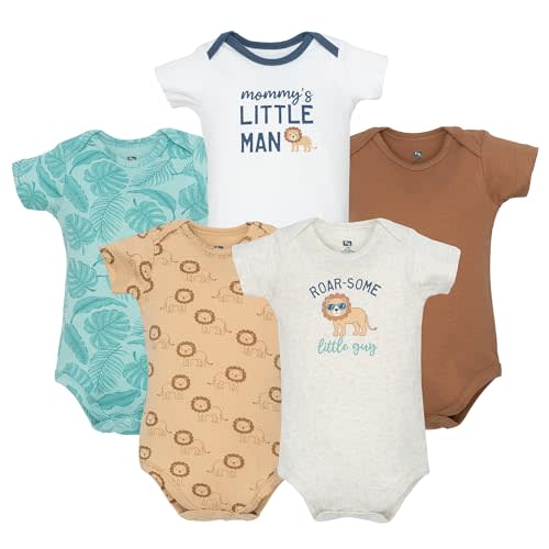 Hudson Baby Infant Boys Cotton Bodysuits 5-Pack, Roarsome Little Lion, 9-12 Months