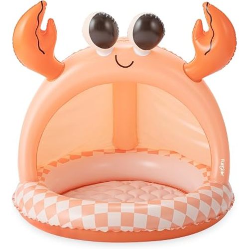 Funsicle Happy Snappy Crab Shaded Inflatable Kids Splash Pool – UV-Protected Shade Canopy, Cushioned Base, 40" x 40" x 38", Ages 1 to 3, Multicolor