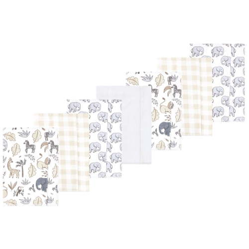 Luvable Friends Hudson Baby Flannel Burp Cloths 7pk, Gray Neutral Safari