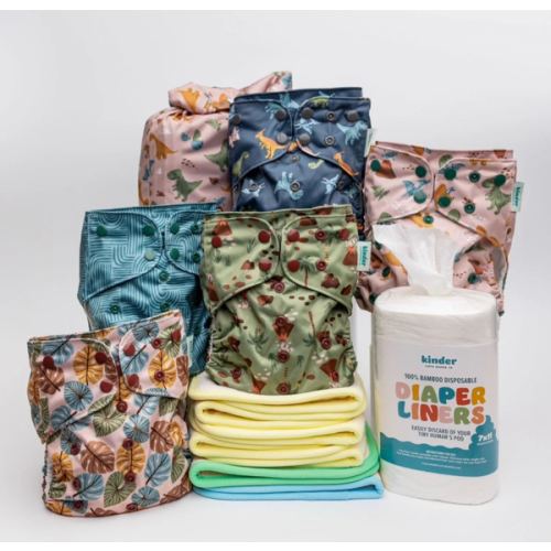 5pack Starter Bundles: Pocket Cloth Diapers with Wet bag, Liners & Inserts