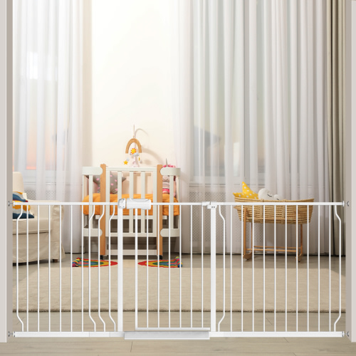 Fairy Baby Extra Wide Baby Safety Gate 76.02"-86.02", Pressure Mounted Child Gate in White Metal