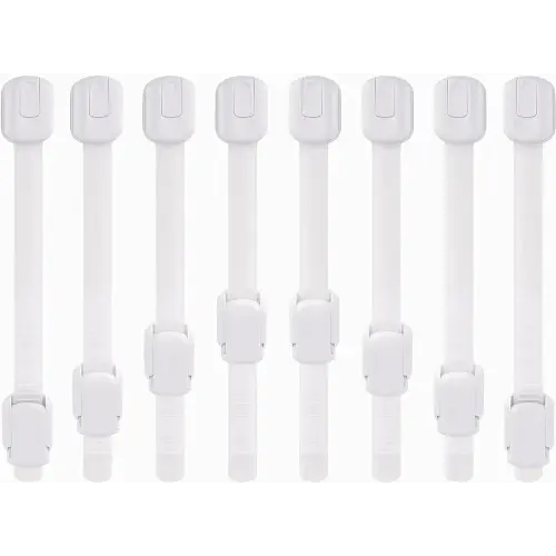 Jool Baby Child Safety Strap Locks (8 Pack) for Fridge, Cabinets, Drawers, Dishwasher, Toilet, Adhesives No Drilling