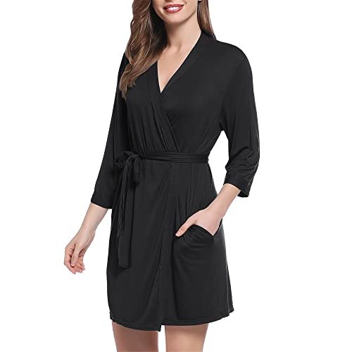 Joyaria Women Bamboo Viscose Robe Super Soft Comfy Summer Cooling Short Lightweight Bathrobe with Pocket S-XXL