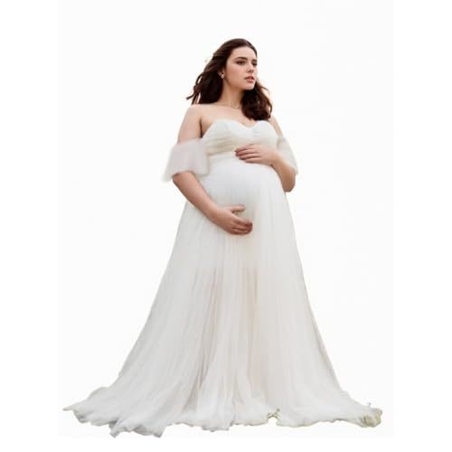 Maternity Photography Props Floral Lace Dress Fancy Pregnancy Gown for Baby Shower Photo Shoot