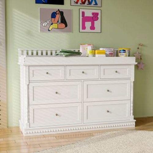 FUFU&GAGA White Nursery Changing Table with Multiple Drawers - Stylish and Functional for Baby Care