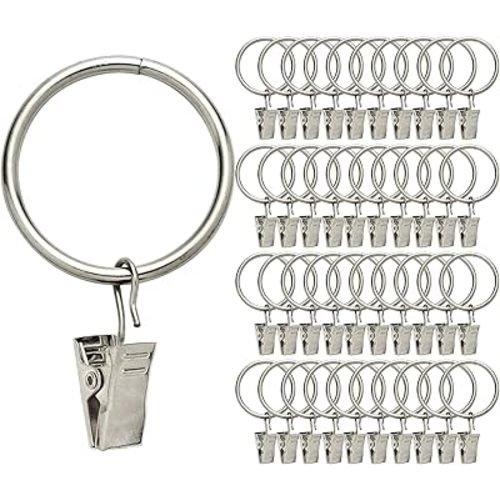 40 Pack Rings Curtain Clips Rustproof Metal Window Drapery Decorative Clips Vintage Heavy Duty Eyelet Curtain Rods Hangers Rings with Hooks, 1.25In Inner Diameter (Silver-Non Open)