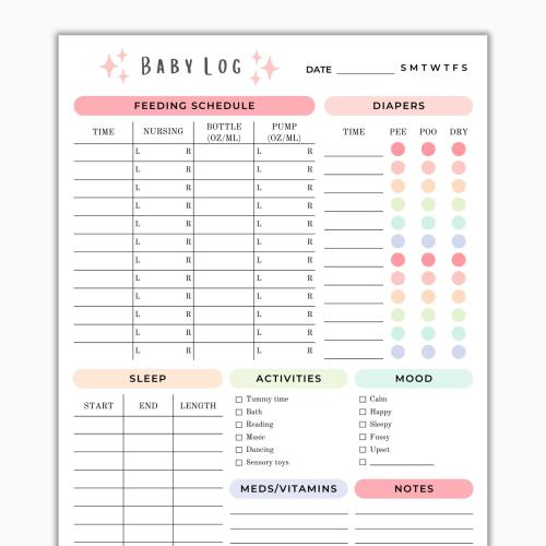 Baby Daily Tracker | Newborn Care Log for Breastfeeding, Diaper Changes, Sleep | Rainbow Colors