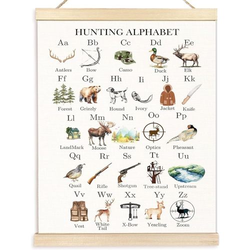 BESERH Hunting Alphabet Nursery Wall Art Posters, Kids Room Wall Decor, ABC Hunting Alphabet Educational Canvas Prints Artwork Framed for Toddler Kids Bedroom Nursery Classroom, 12x16 Inch