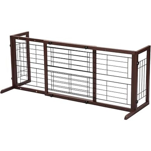COZIWOW 38-67" Dog Gate Indoor, Free Standing Pet Gate for Doorways Extra Wide, Wooden Fence Puppy Safety Gates for The House, Stairs, Hallway, No Drilling Required,Brown