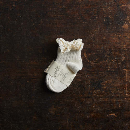 Baby & Kids Cotton Short Socks With Lace - Cream