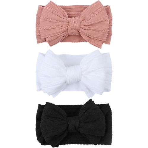 Handmade Baby Girls Headbands Soft Stretchy Nylon Hair Bands Hair Accessories with Bows for Newborn Baby Girls Infant Toddlers Kids (Blush pink)