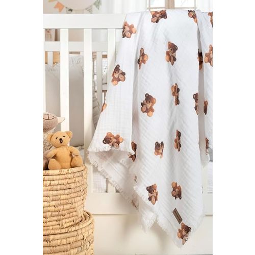 Muslin Baby Blanket 4 Floors 100% Organic Cotton Yarn Muslin Swaddle Blankets for Newborn, Breathable Soft Receiving Blanket, Swaddle Wrap Burping Clothes, Toddler Gift, Baby Swaddling Wrap Nursery