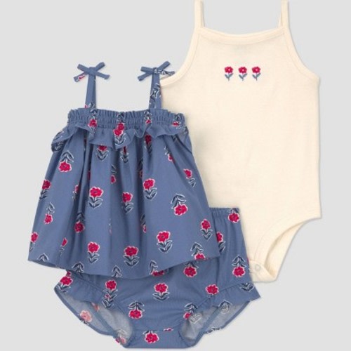 Carter's Just One You® Baby Girls' 3pc Floral Tank Top with Bodysuit and Bloomer Set - Blue/Ivory/Red 3M