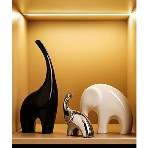 Elephant Statue Set of 3,Modern Ceramic Decor Statue,Good Luck Elephant,for Bookshelf Living Room Office Table Shelf Decorations.Gift for Elephant Lovers.
