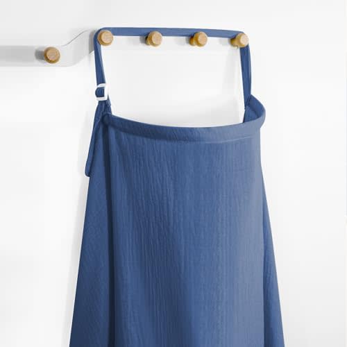 MUGVELL Muslin Nursing Covers for Breastfeeding, Arch Neckline Breast Feeding Covers for Women, Moms Privacy Breathable Summer Nursing Apron, 43.3" x 25.6" Soft Feeding Cover (Misty Blue)