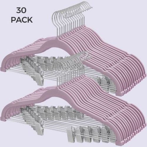 SONGMICS 30 Pack Skirt Pants Hangers Velvet Clips Hangers with Adjustable Clips Non-Slip Pale Purple