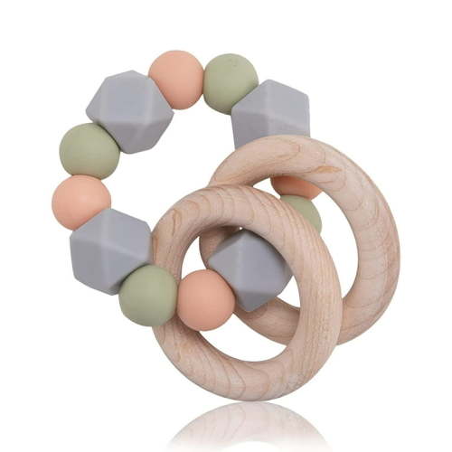 Kiddopark Baby Teething Toys, Baby Teething Ring Wooden Silicone Teething Beads for Infant Baby 3 Months+,Gray