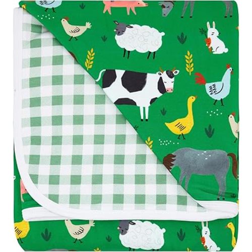 Little Sleepies Cloud Blanket, Soft Viscose from Bamboo Toddler & Baby Blanket for Boys & Girls, Lightweight, Perfect for Hot Sleepers, 50" x 50", Large (Green Farm Animals)