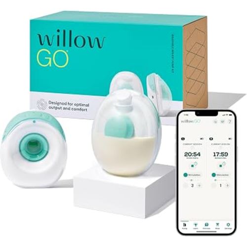 Willow Go Wearable Breast Pump, Hands Free Double Electric Breast Pump, Wireless In-Bra Design with 15 level Hospital Grade Suction, includes 24mm & 21mm Flanges & 5oz Reusable Containers, App enabled