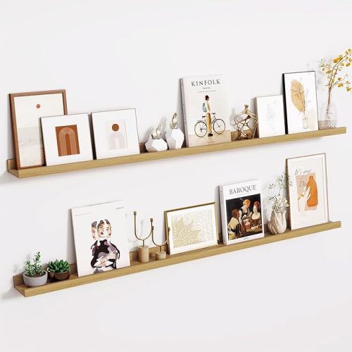 Fun Memories 36 Inch Floating Shelves for Wall - Wall Shelves with Lip Set of 4 - Nursery Bookshelf for Storage - Picture Ledge Shelf for Bedroom - Living Room - Kitchen - Oak Color