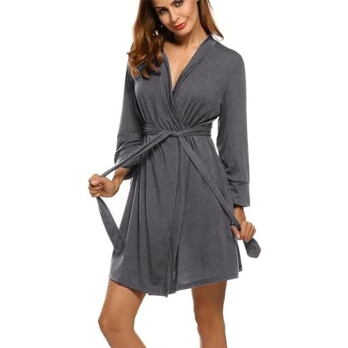 HOTOUCH Womens Robe Lightweight Short Knit Bathrobe Soft Ladies Sleepwear with Pockets