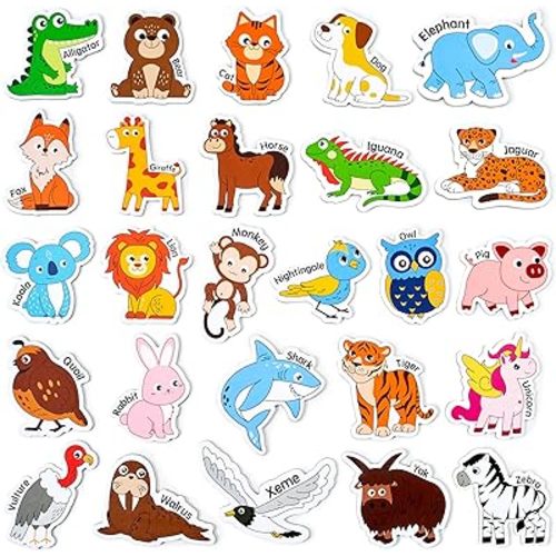 JoyCat Wooden Magnets for Kids – 26 Cute A-Z Animals Fridge Magnets for Toddlers, Large Magnetic Animal Refrigerator Toys, Fun Educational Learning Gifts for Toddlers 2 3 4 5 Years Old