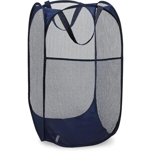 Handy Laundry Collapsible Mesh Foldable Hamper 14" x 14' x 24" Navy Blue