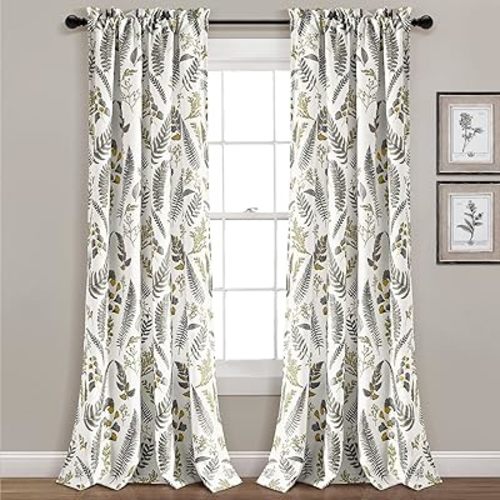 Lush Decor Devonia Allover Light Filtering Window Curtain Panel Pair, 52"W x 84"L, Yellow & Gray