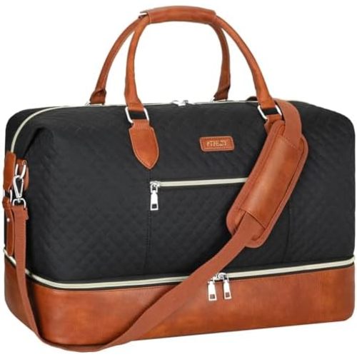 ITIEZY Weekender Overnight Bag for Women - Large Travel Duffel Bag with Shoe Compartment, Gym Duffel Bag Hospital Bag Carry On Tote Bags for Airplanes with Crossbody Bag Toiletry Bag 3Pcs Set