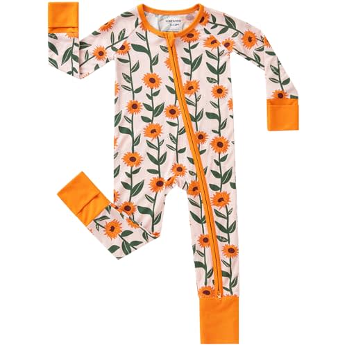pureborn Baby Sleeper Viscose from Bamboo Zipper Footies 0-24 Months | Buttery soft, 2 way zipper, breathable, unisex infant, fold-over mittens and foot cuffs, all-season, comfortable, snug fit