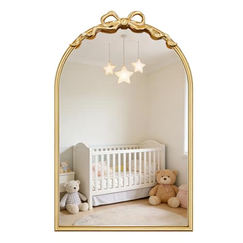 PERHOM Bow Mirror for Nursery, 16"x25" Arched Gold Mirror with Metal Frame,Baroque Decor Mirrors for Girls Room,Bathroom, Hallway,Living Room