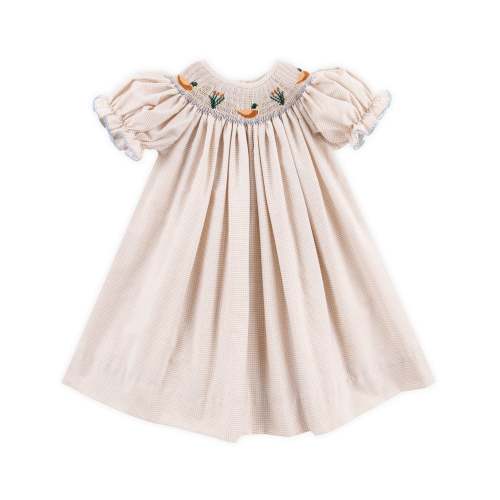 Mallard Smocked Tan Gingham Bishop Dress