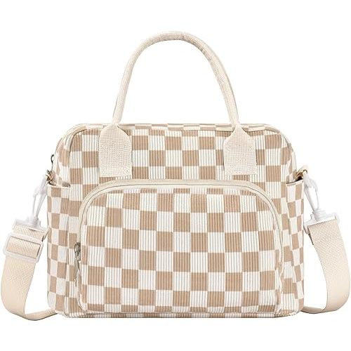 Insulated Cooler Bags for baby bottles / food (Beige-Brown Plaid)